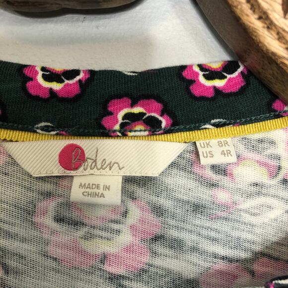 Boden Cotton Dress Floral Pattern Front Pockets Notch Neck Long Sleeves 4R - Picture 3 of 7